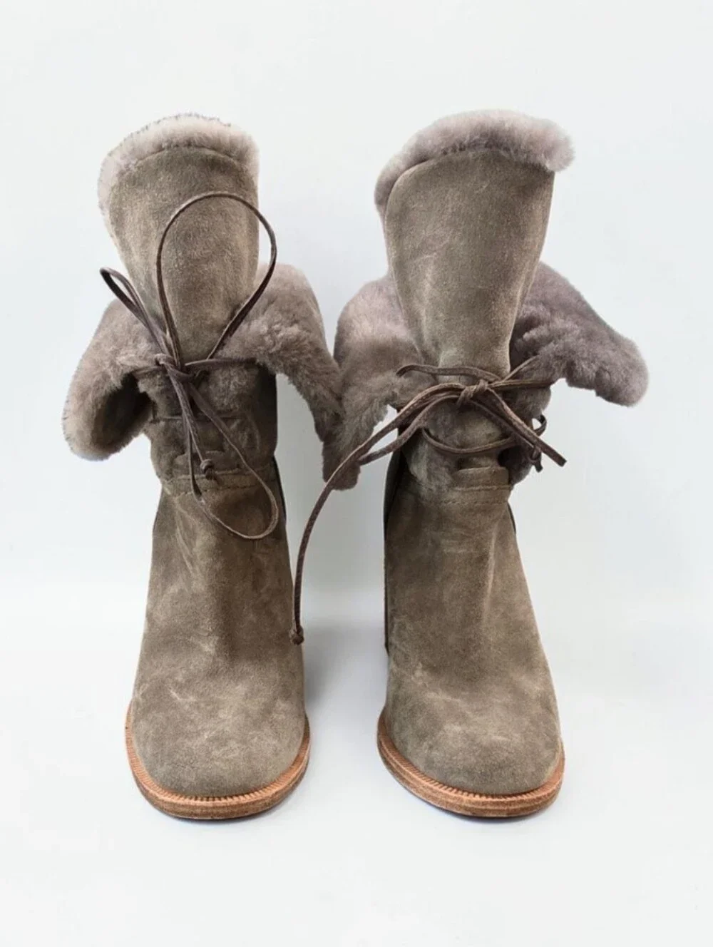UGG Jerene Moose Block Heel Mid-Calf Lace-Up Sheepskin Boots Size 6 Excellent